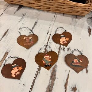 Vintage Crazy Mountain Henton‎ Rusty Heart-Shaped Holiday Ornaments Set of 5